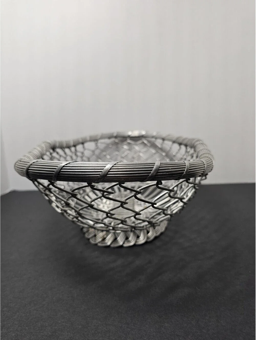 IHI Woven Wire Mesh Decorative Basket Bowl Silver Made in India